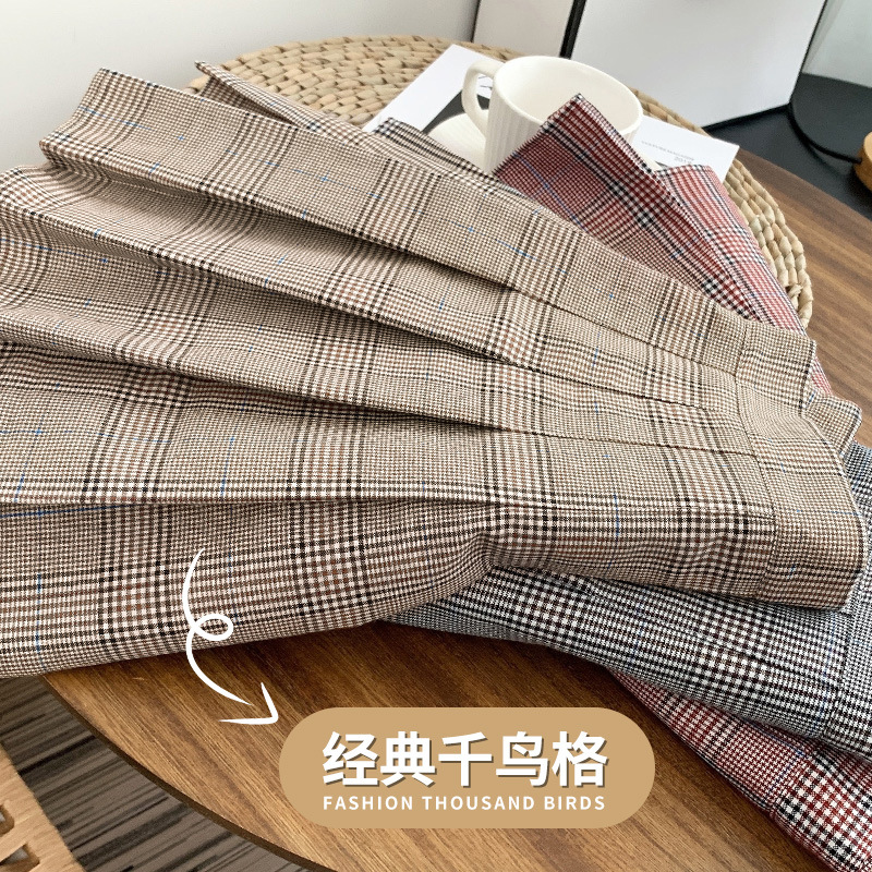 格子百褶裙女夏2021高腰显瘦半身裙 学生防走光a字裙百搭短裙子