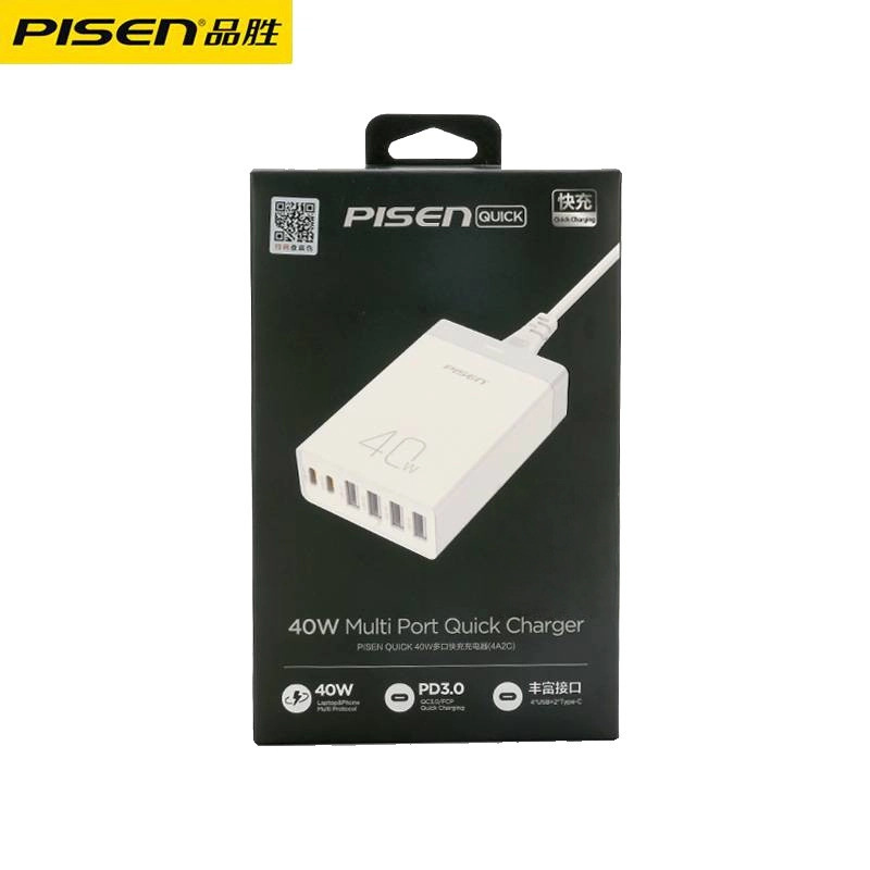 Pinsheng 40w multi-port usb charger is suitable for Apple mobile phone multi-function 6 plug PD fast charging 20w fast charging head