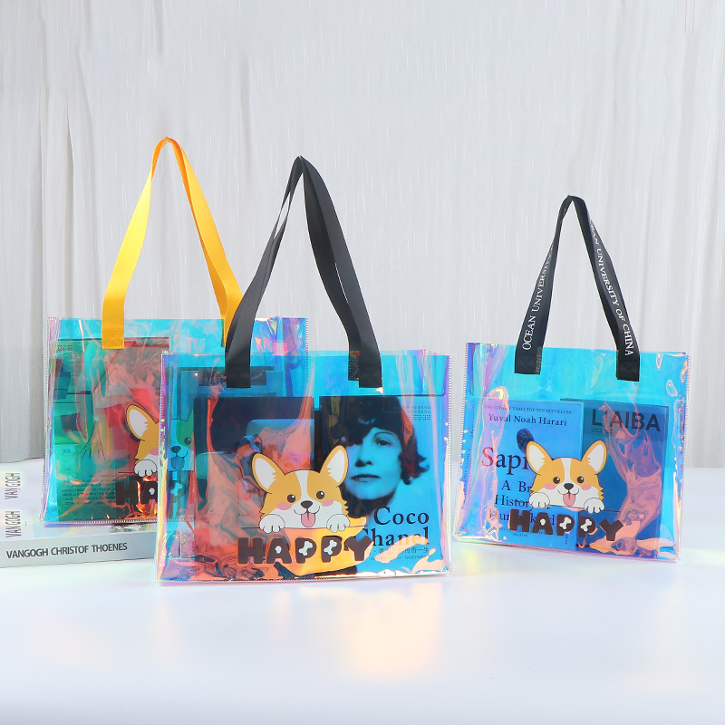 Bolsa de mano láser de PVC personalizada exhibición de regalos transparentes bolsas de regalo coloridas paquetes de gelatina transparentes personalizados