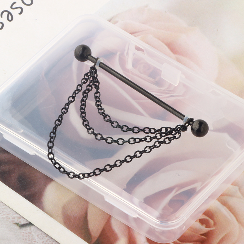 14G Star Zircon Industrial Barbell Earring - Stainless Steel Black Skull Long Earring for Cartilage Piercing detail image 25