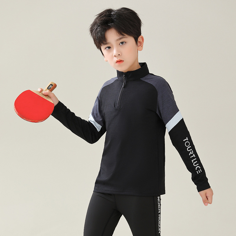 Lulu Otoño e Invierno hombres y mujeres de cuello alto media cremallera manga larga ropa de secado rápido correr fitness ropa de tenis para Niños Grupo impresión