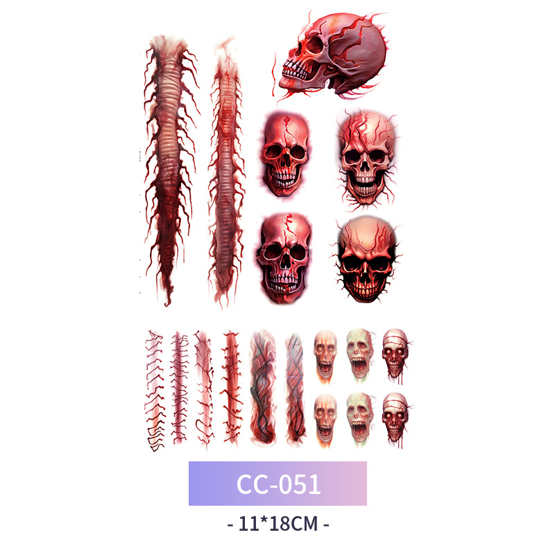 Transfronterizo en stock al por mayor de halloween colorido mariposa tatuaje pegatinas simulación sangrienta cicatriz pegatinas divertidas pegatinas impermeables