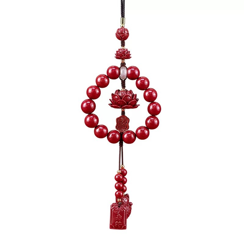 Cinnabar Bodhi Lotus Multi-Treasure Car Pendant Interior Hanging Ornament Zodiac Year Car Decoration Peace Gift