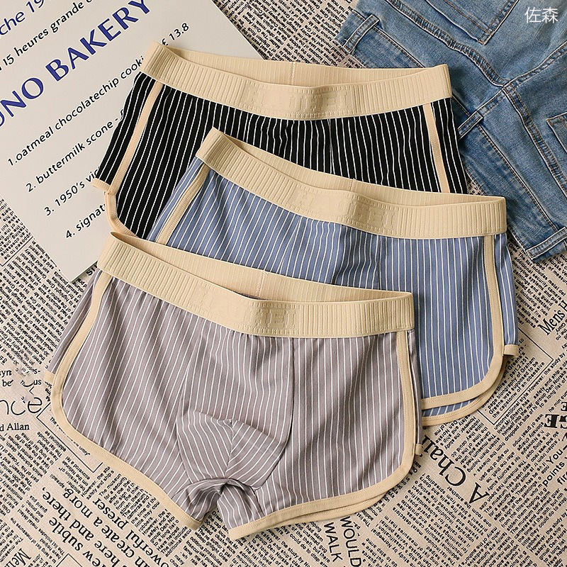 Men's Underwear, Pure Cotton, Striped, Comfortable, Breathable, High-End, Trendy, Fashionable Boxer Briefs, Shorts