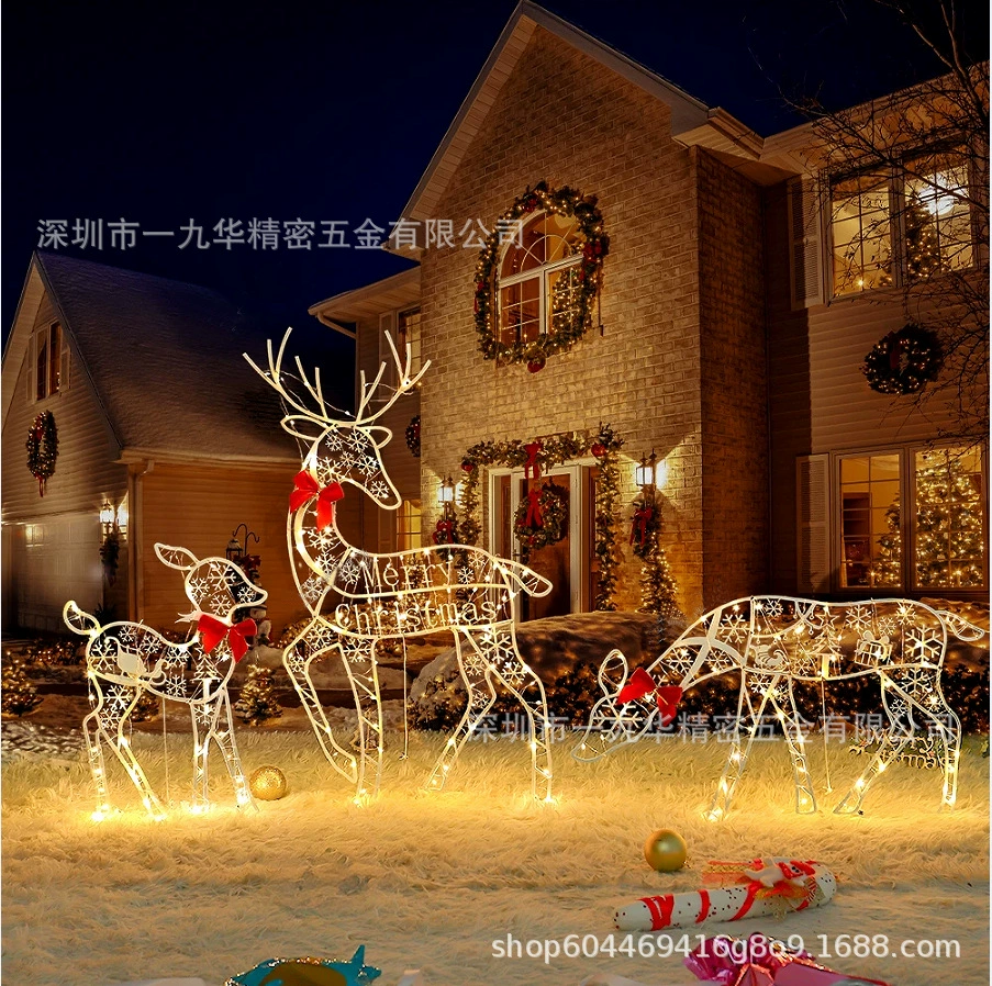 Трансграничное горячее рождественское светодиодное железное украшение Рождественский Лось светящееся украшение двора набор из трех предметов