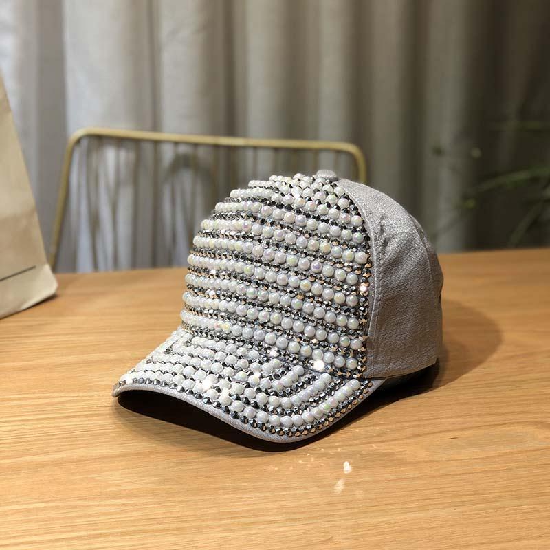 Gorra de béisbol con diamantes de imitación para mujer, estilo coreano de primavera y otoño, moda urbana, versátil, sombrero para el sol, perla de lujo ligero