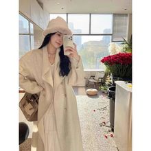 双面羊毛大衣女中长款美拉德无领宽松气质秋冬新款韩版毛呢外套