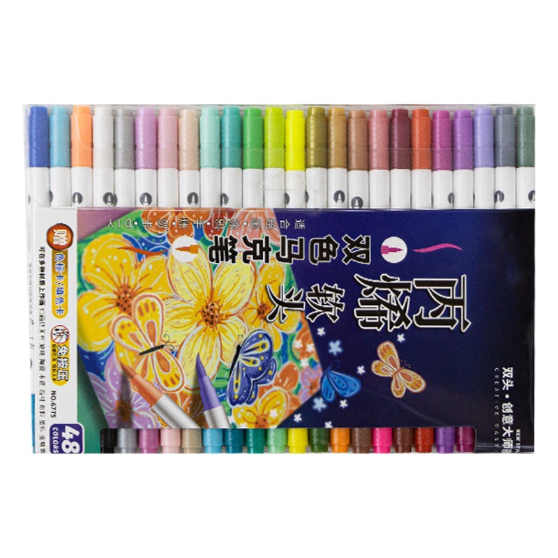 Marcador de doble cabeza acrílico pluma de pintura suave de 60 colores de cerámica impermeable DIY color relleno acuarela pluma de secado rápido color opaco
