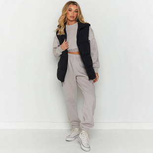 Cross-border women's clothing AliExpress Amazon autumn and winter new solid color fashion lazy style drawstring cotton vest coat for women