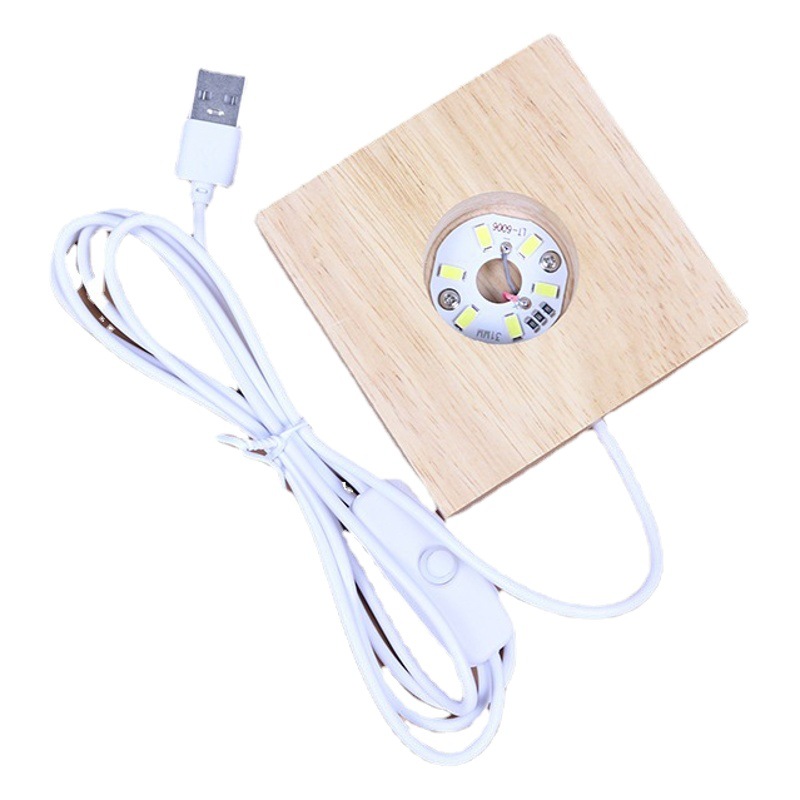 Base de madera cuadrada luminosa de madera maciza LED creativa USB enchufable carga táctil control remoto soporte de bola de cristal