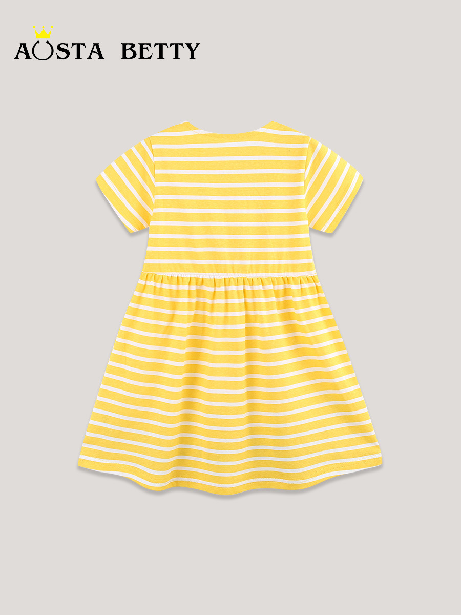 Nuevo vestido de niña de verano dibujos animados animales bordados falda de princesa infantil de punto falda de niña de algodón transfronteriza