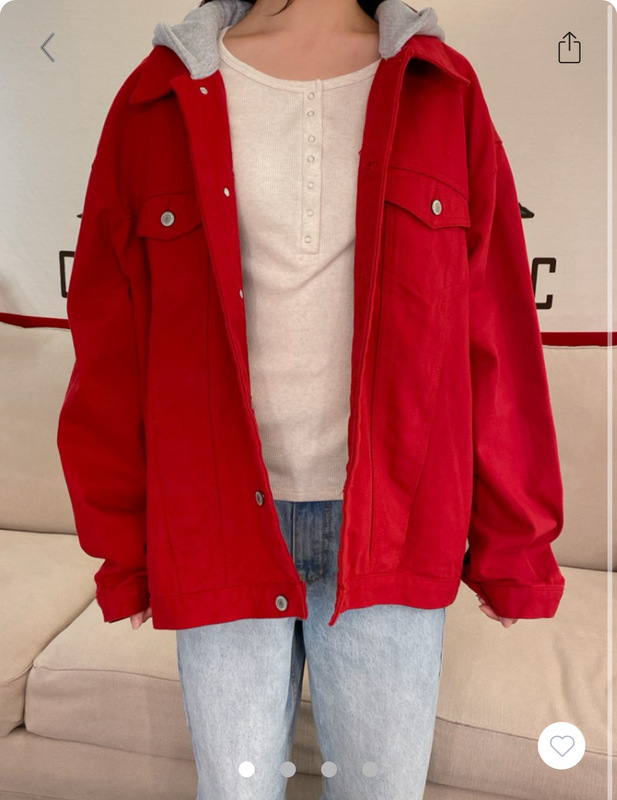 Bm Style American Retro Red Hooded Denim Thick Jacket Autum Bm Loose Lazy Style Slim Jacket Top
