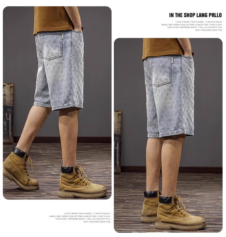 Men's Clothing Men's Retro Jacquard Denim Shorts Summer Design High Street Style Washed Five Point Athletic Pants_mkmklike.com