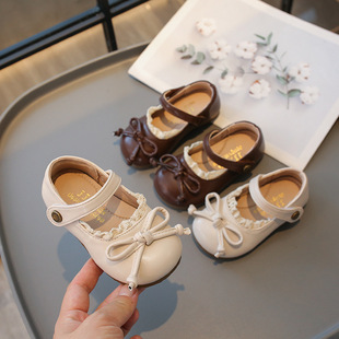 Children's Princess Shoes 2025 New Spring & Fall White Leather Shoes Girls' Bean Shoes Soft Sole Little Girls' Shoes Flats Trendy