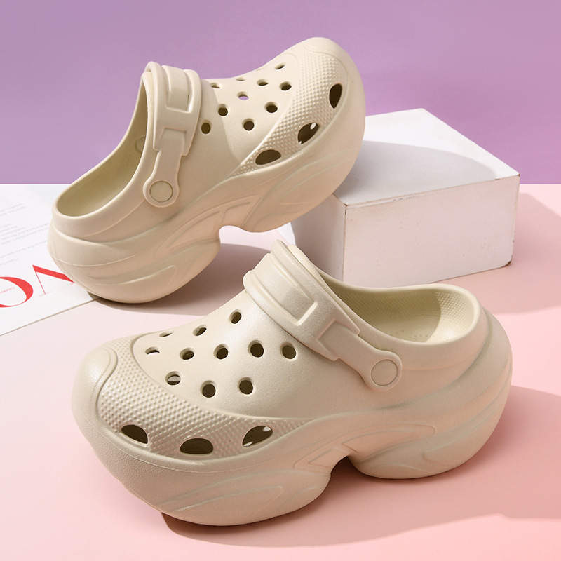 Thick-soled height-increasing hole shoes popular women's outdoor wear office non-slip breathable covered head half-drag eva high-heeled slippers