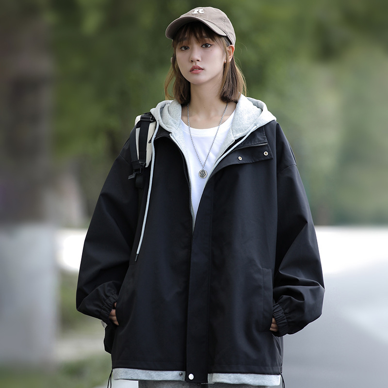 Japanese Loose Jacket for Women and Men 2024 Spring and Autumn High Street Puppies Handsome Couple Fashion Brand Fake Two-piece Design Sense Hooded Jacket
