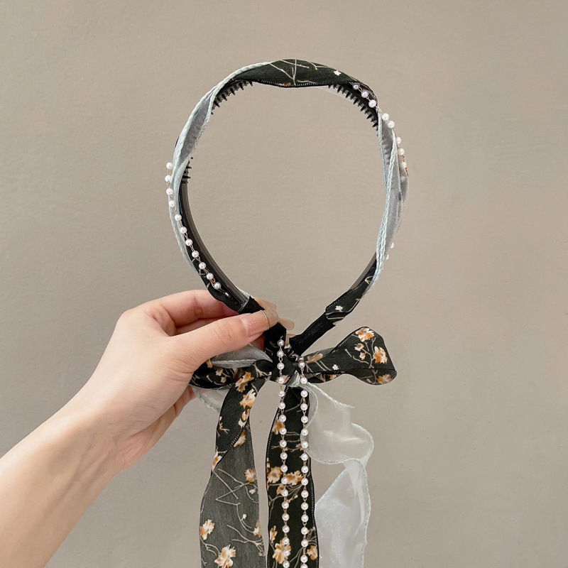 Verano flores trenzadas correa de cabello para mujeres atadas bufandas flotantes correa de cabello todo en un sistema de cinta correa de perlas correa de cabello
