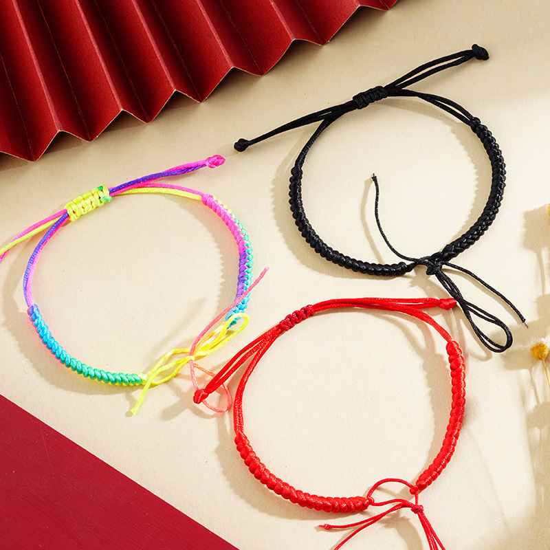 No. 7 Simple Diamond Knot Semi-Finished Bracelet with Transfer Beads and Safety Buckle, Handmade DIY Red String Bracelet