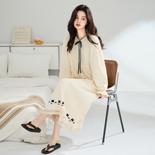 抗菌 夏纯棉睡裙女长袖宽松大码居家服薄款透气休闲睡衣连衣裙秋