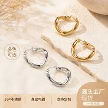 欧美波浪扭线一件代发女士不易掉色304不锈钢耳环百搭耳饰品