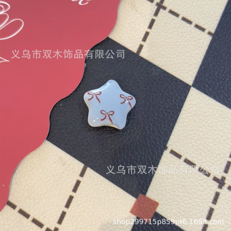 26mm红蓝色系印花蝴蝶结格纹星星串珠 diy手链手机链包挂车挂配件|undefined