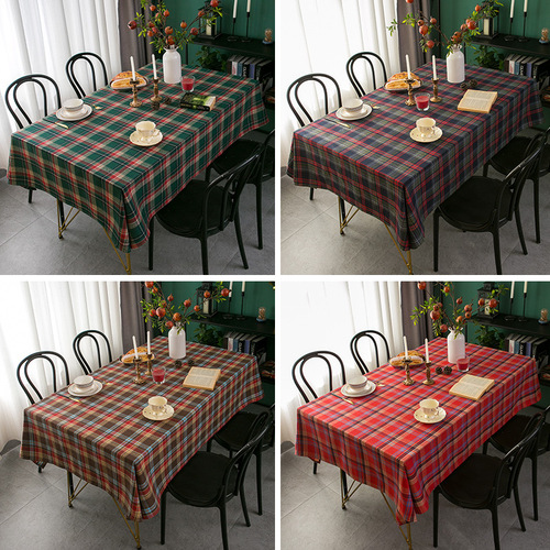 British and American Nordic cotton and linen plaid fabric tablecloth Christmas light luxury tablecloth large grid coffee table Internet celebrity cover