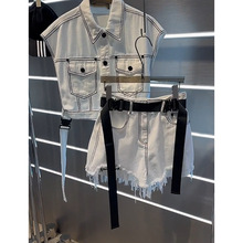 夏装搭配一整套女装欧货时尚休闲工装小个子白色马甲短裤两件套装