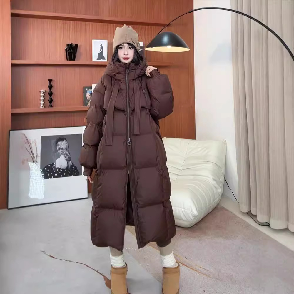 2024 nuevo tipo de ropa de algodón de pluma gruesa, ropa de algodón de rodilla larga de mujer, ropa de pan holgada coreana, chaqueta de algodón de invierno