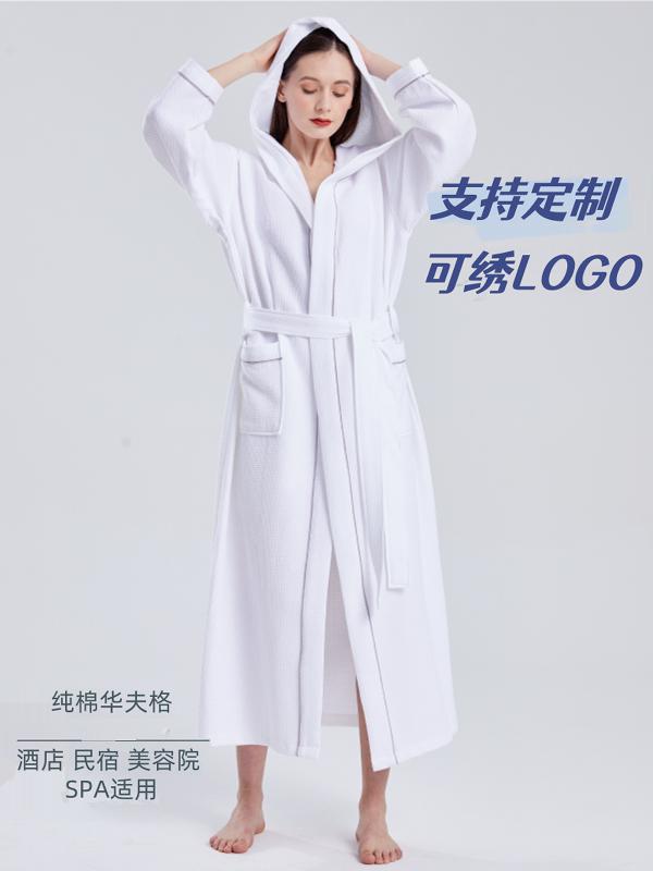 호텔 목욕 가운 면 와플 속건성 흡수성 후드 미용실 남성과 여성을위한 확장 잠옷 여름 목욕 가운 도매 J^