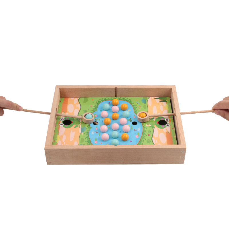 Laberinto de cuentas de madera para niños Rana comiendo guisantes pesca juguete doble batalla entre padres e hijos Juego interactivo de escritorio