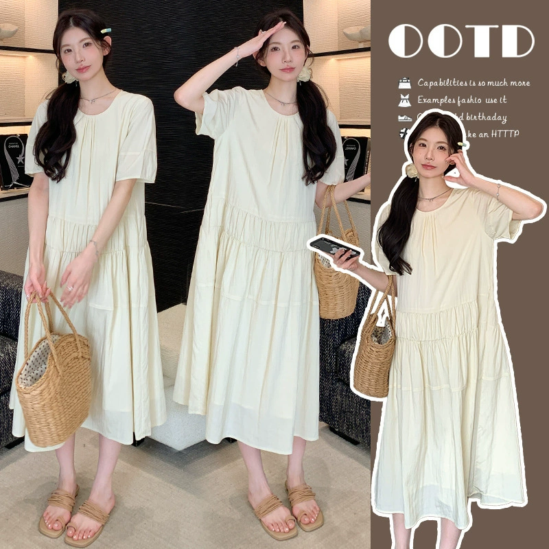 Одежда для беременных Летнее платье 2025 новый иностранный стиль французский большой размер свободная средняя юбка для беременных летом