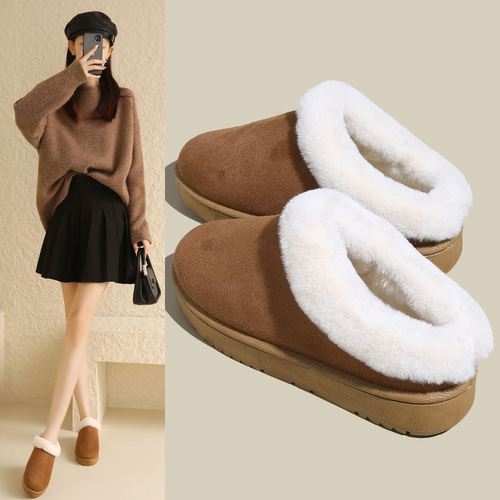 Winter Cotton Slippers for Women, Fleece Lined, Thick, Warm, Snow Ground Boots for Outdoors, Anti-Slip, Home Cotton Shoes