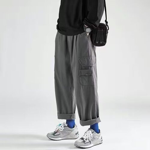 Men's Versatile Straight Leg Casual Loosely Fitted Work Pants with Hong Kong Style Ins Pure Color Daywear Pants