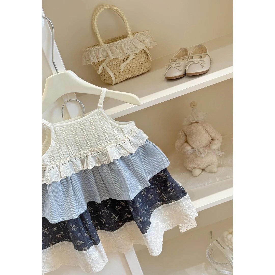 Qianqi ropa infantil de verano para niñas de flores de estilo extranjero empalmado nuevo vestido de princesa vestido empalmado vestido