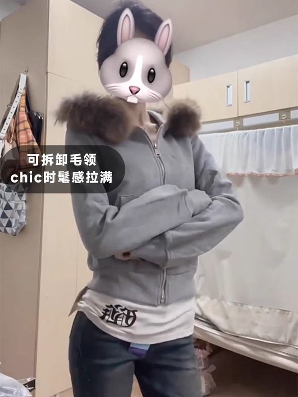 加绒连帽卫衣女毛领外套女秋冬季修身短款上衣2025新款大衣内搭|undefined