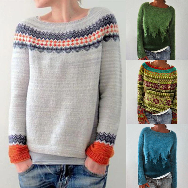Amazon's New European and American Style Women's Sweater, Wish Hot-Selling Round-Neck Color-Blocking Loose Fashion Pullover Knitwear, Loose Fit Amazon's New European and American Style Women's Sweater, Wish Hot-Selling Round-Neck Color-Blocking Loose Fashion Pullover Knitwear, Loose Fit