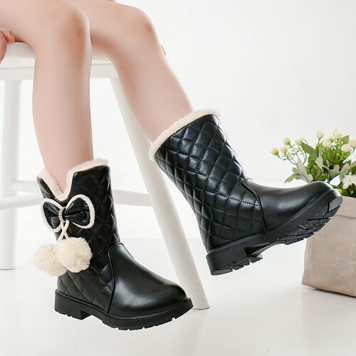 Children's Snow Boots Winter New Korean Style Thick Slip-Resistant Girls' Boots for Big Kids Princess Leather Boots