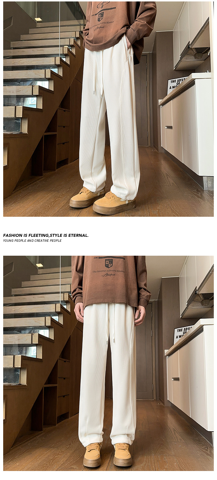 Herren Waffelstrick Jogginghose Locker Gerade Casual Hose_voghion.com