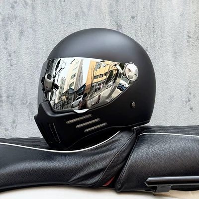 Helmet for Heavy Motorcycles, Ghost Skull – Motosiklet kaskı (dəbilqə) - matt-black-silver-plated-mirror-transparent-mirror-delivered-m