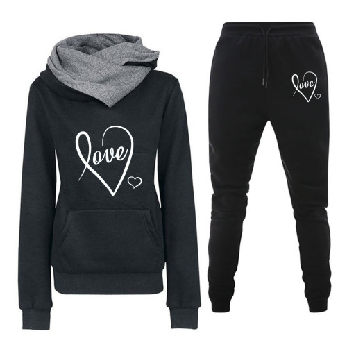 New Spring Autumn Winter Casual Sports Set Heart Letter Print Women's Same Style Hooded Sweatshirt Set Trendy
