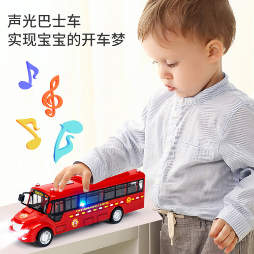 Children's double inertial sliding toy car sound and light bus public bus campus bus car model street stall wholesale