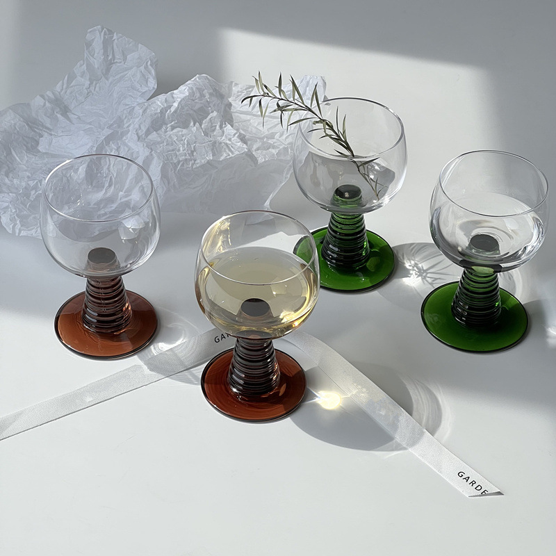 Vintage Mediados de-antigua Copa tornillo varilla copa de vino Esmeralda patas cortas Copa hogar champán dulce copa de vino