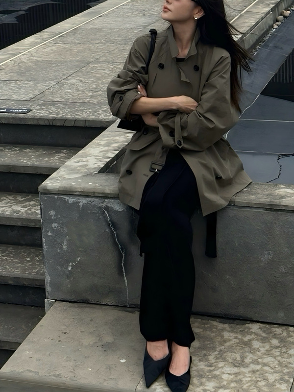 深圳南油原创高级感利落剪裁经典双排扣风衣外套女春秋季百搭显瘦|undefined