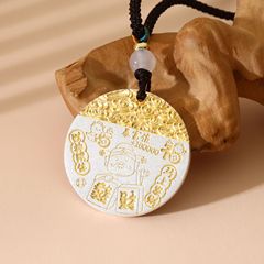 8471号足银999祥云财神平安喜乐圆牌吊坠项链纯银吊牌挂坠银饰国