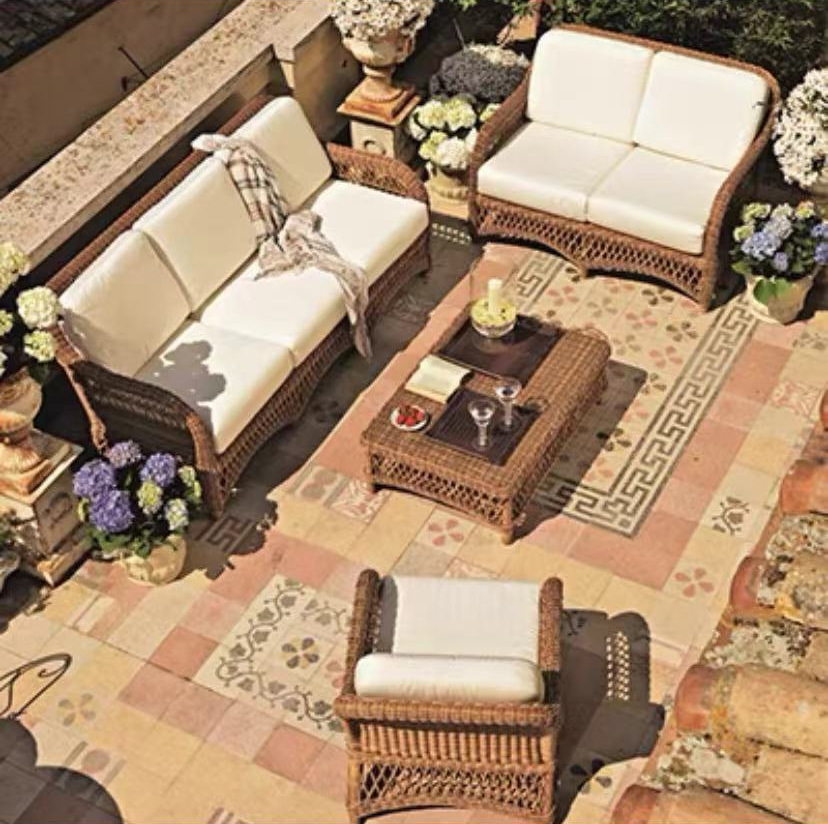 Sofá de vid al aire libre nórdico patio terraza jardín terraza residencial hotel balcón villa zona de ocio con sofá de alta gama