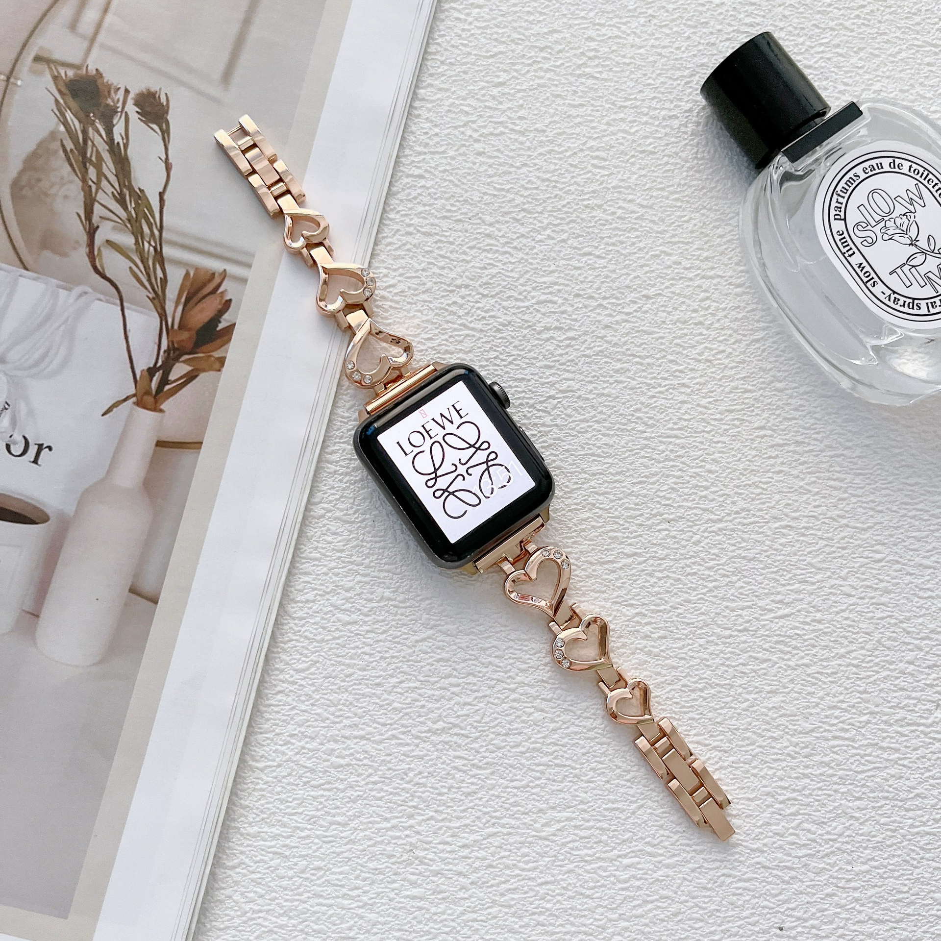 Подходит для Apple Watch iWATCH765432 поколения SE новый персиковый — цепочка с металлической персонализированной лентой