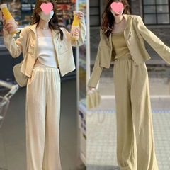 小香风时尚休闲运动套装女装春秋季新款显瘦外套垂感阔腿裤两件套