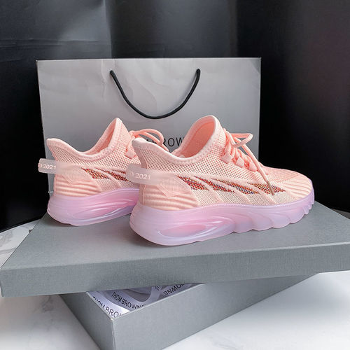 Women's Shoes Jelly Bottom 2024 Spring New Women's Fly Knitted Shoes One Piece Breathable Student Running Shoes Sports Shoes