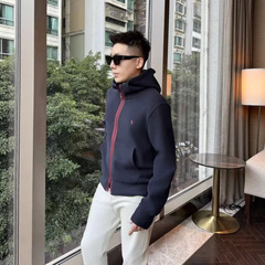 秋季新款潮流高品质男士休闲百搭时尚设计感图案刺绣连帽拉链卫衣