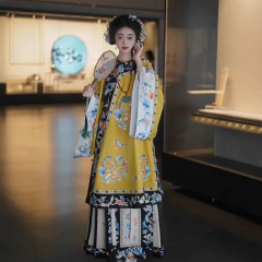 Qinghan 女性大人晋商人少婦斜め襟立ち襟秋清朝清朝格子服羽織ツーピーススーツ